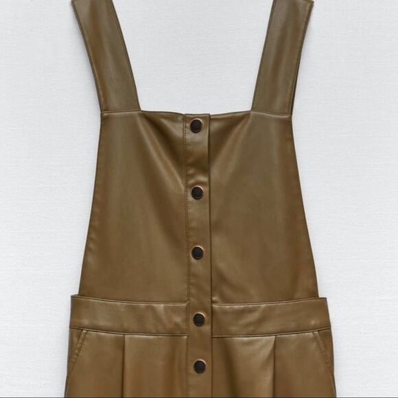 ZARA BLOGGER FAVORITE FAUX LEATHER LONG JUMPSUIT KHAKI - Picture 11 of 12